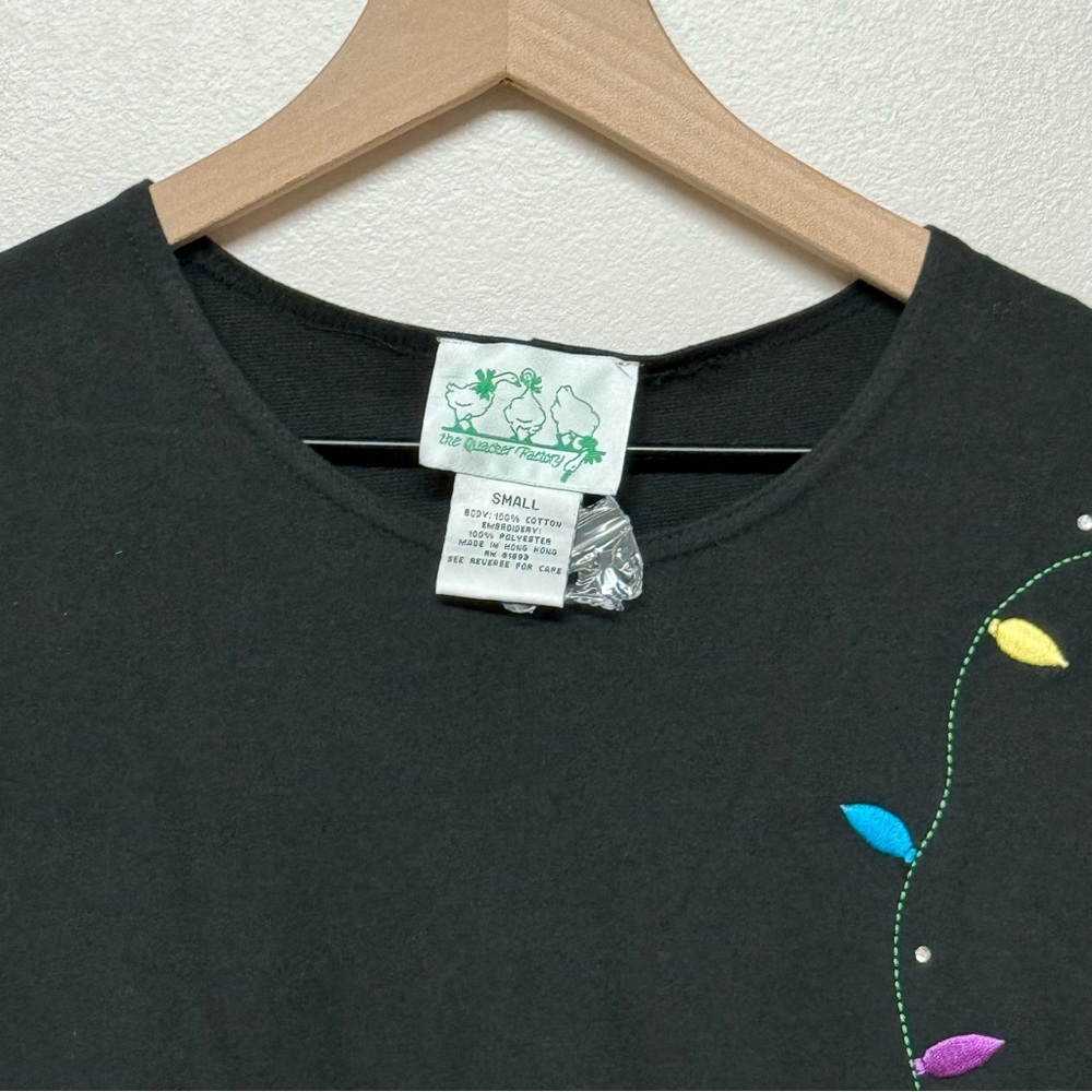 QUACKER FACTORY Size Small Long Black Christmas Dress Embroidery 100% Cotton NWT - Picture 3 of 5